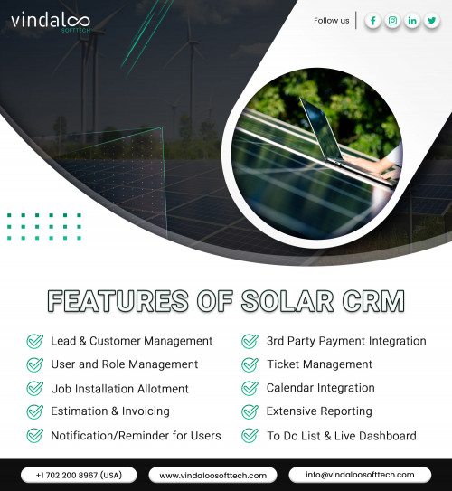 Unleash the power of your business growth with Solar CRM! Our innovative business solution for the solar installation industry offers exclusive features integral to the business. For more information please visit: https://www.vindaloosofttech.com/solar-crm