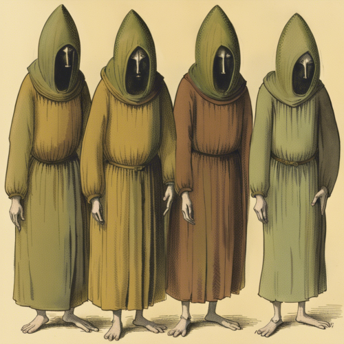 The Blemmyae are a people without heads and with their faces on the chest. Instead of a head, they have a round, horseshoe-like mouth. In some depictions, their eyes and mouths are on their backs. In another depiction, they are depicted as flat, noseless and eyeless people. They are also described in the sources as headless ugly people with eyes on their shoulders. - This image was created with letaicreate.com artificial intelligence tools.