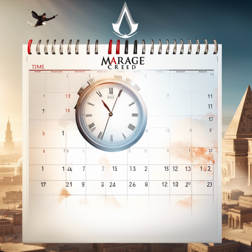 An image representing the release date of Assassin's Creed Mirage, such as a calendar with the date circled or a clock showing the time nearing the end of the year. - This image was created with letaicreate.com artificial intelligence tools.