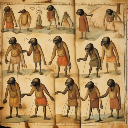 In Piri Reis' map, it is seen that these headless creatures actually represent a people in Africa. These depictions show people with their faces on their breasts and with an ugly appearance. - This image was created with letaicreate.com artificial intelligence tools.