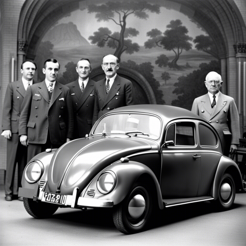 Volkswagen Beetle, kaplumbağaya benzeyen bir arabadır. Tasarımı Adolf Hitler'in isteği üzerine Ferdinand Porsche tarafından yapılmıştır. Arabanın tasarımı kaplumbağayı anımsatan hatlara sahiptir. Volkswagen Beetle, tarihi olan bir arabadır - This image was created with letaicreate.com artificial intelligence tools.