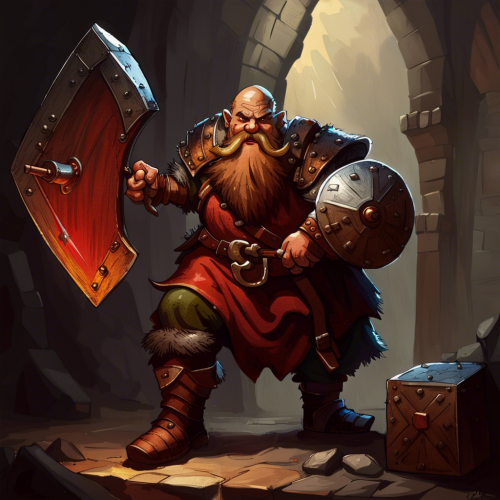 dungeons and dragons dwarf with a large axe and shield who just killed a demon - This image was created with letaicreate.com artificial intelligence tools.